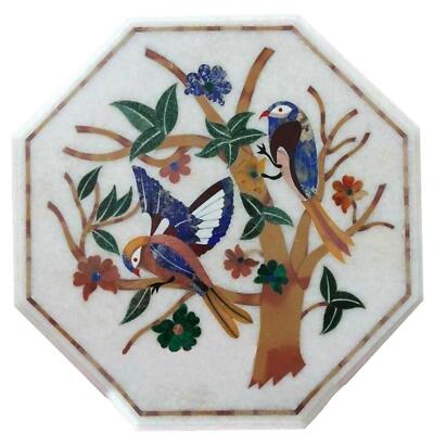 13'' antique white Marble Center wall Table Top bird Stone Inlay lapis wh