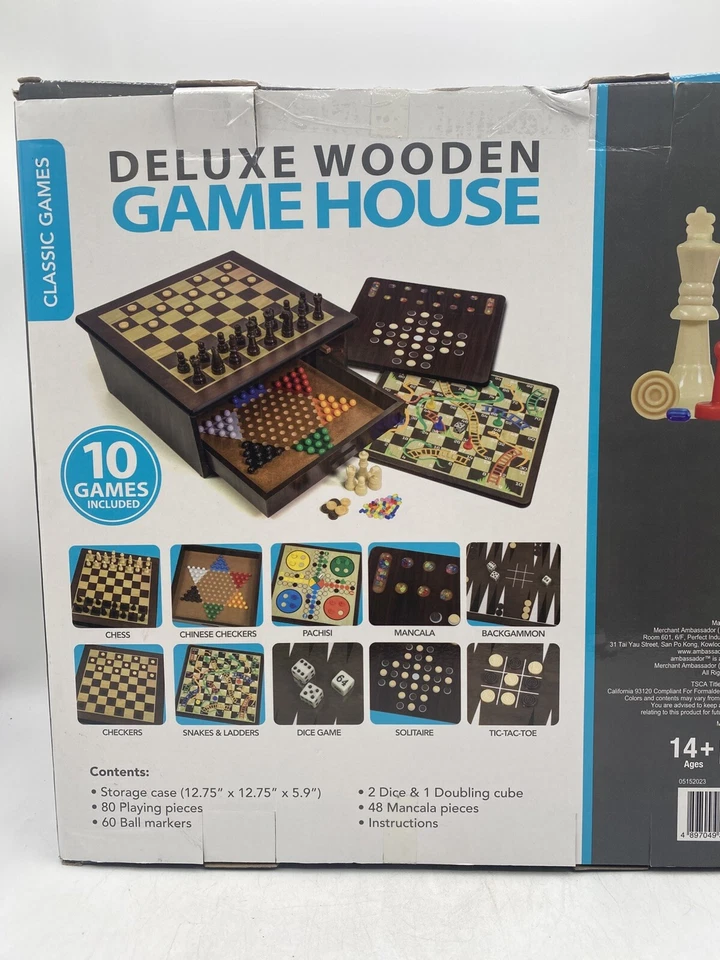 Classic Games Deluxe Wooden Game House 10 Games Chess/Mancala/Parchisi And More - Image 3 of 4