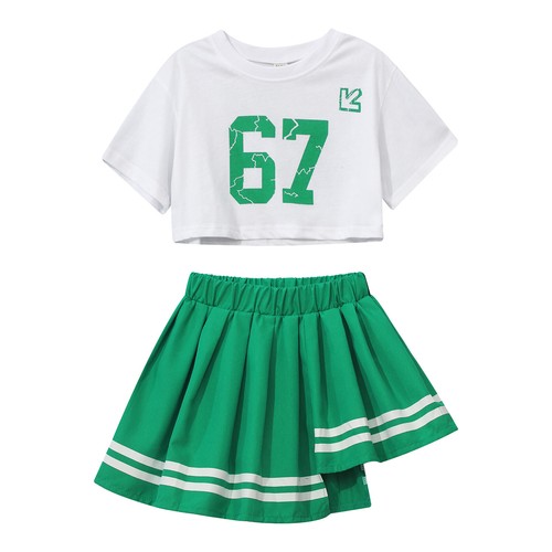 Kids Girls 2Pcs Modern Dance Outfit Soft T-shirt+Skirt Set Street Dance - Picture 52 of 80