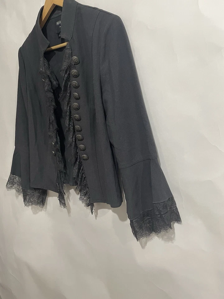 Insight New York 100% Linen Lightweight Talored Lace Trim Victorian Blazer Sz 8 - Image 2 of 4