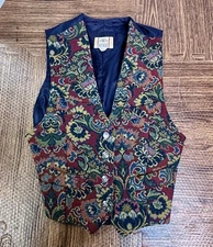 Vintage Tapestry Floral Vest 80s 90s Victorian Steampunk Retro Waistcoat S USA 