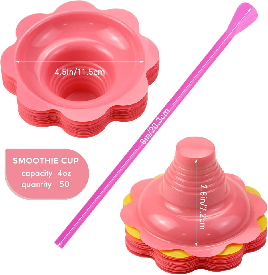 Oomcu 50 PCS Colorful Flower Snow Cone Cups with 50 PCS Cone Spoon Straws,Small - Image 2 of 4