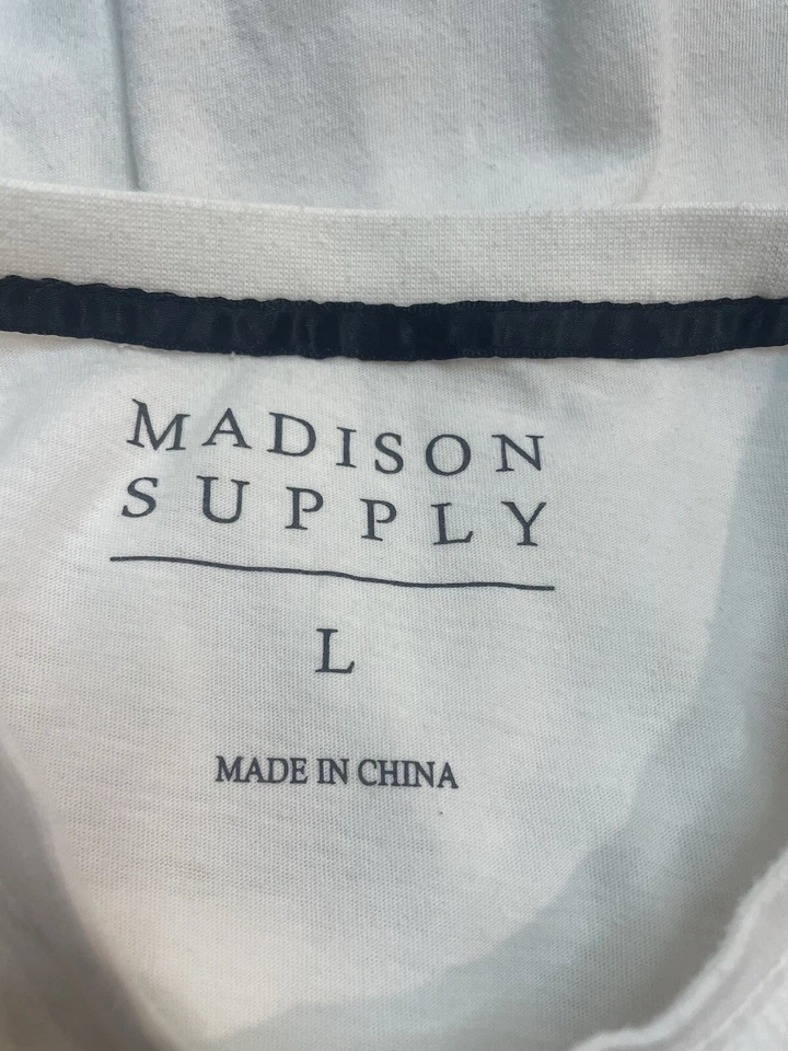 Madison Supply Mens Size L White Short Sleeve Graphic Cotton Polyester T-Shirt Foto 3 de 4
