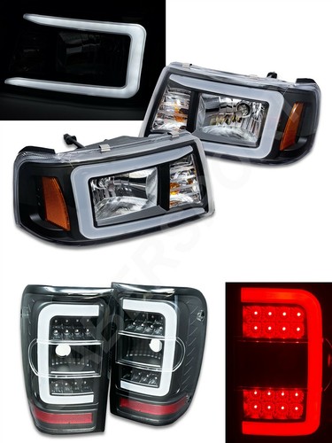 Combo Black 1pc Headlights and Taillights w/ LED C-Bar for 2001-2011 Ford Ranger - Picture 1 of 8