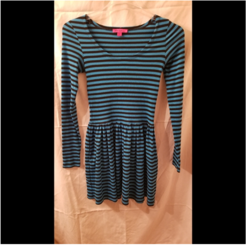 Betsey Johnson Vintage S Archive iBlue Black Stripe Thermal Cotton Mini Dress - Picture 4 of 7