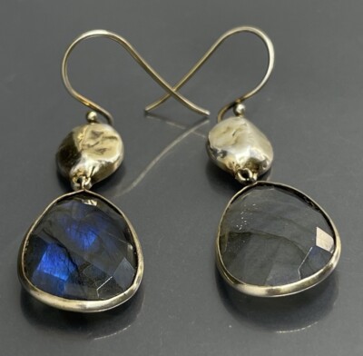 Alwand Vahan AV Womens Earrings Sterling 925 Facet Labradorite Pierced Dangle 2 