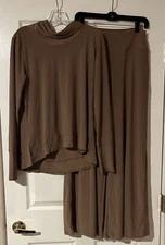 Attitudes by Renee Como Jersey Pull Over & Wide Leg Pants Cocoa Mocha XS A549026