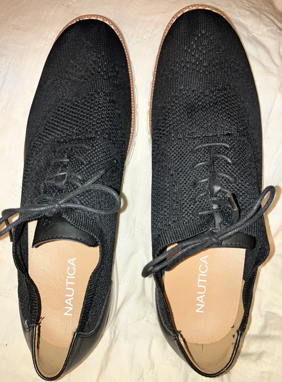 Nautica Mens US 13 Lightweight Knit Textile Lace Up Oxfords Wrenwood Black