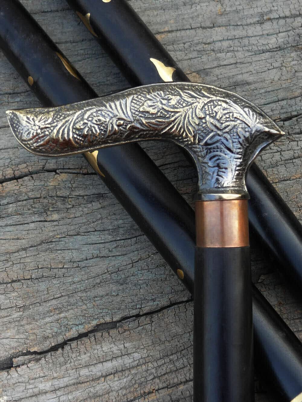 L Shape Designer Brass Solid Head Handle Wooden W… - image 6