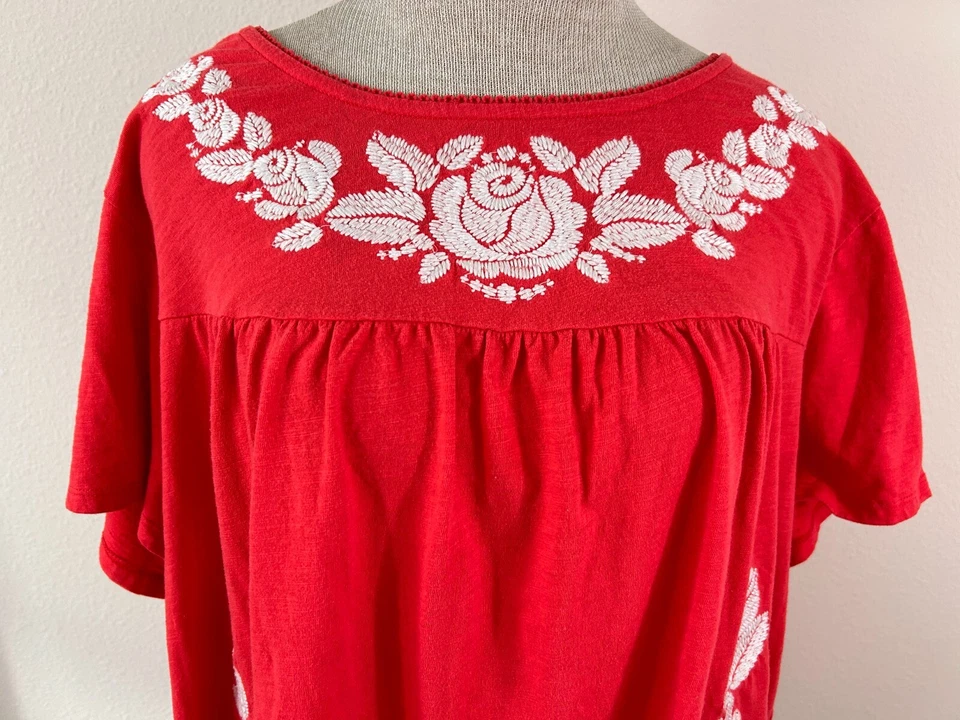 Cherokee peasant top size 3X short sleeve embroidered roses orange - Image 2 of 4