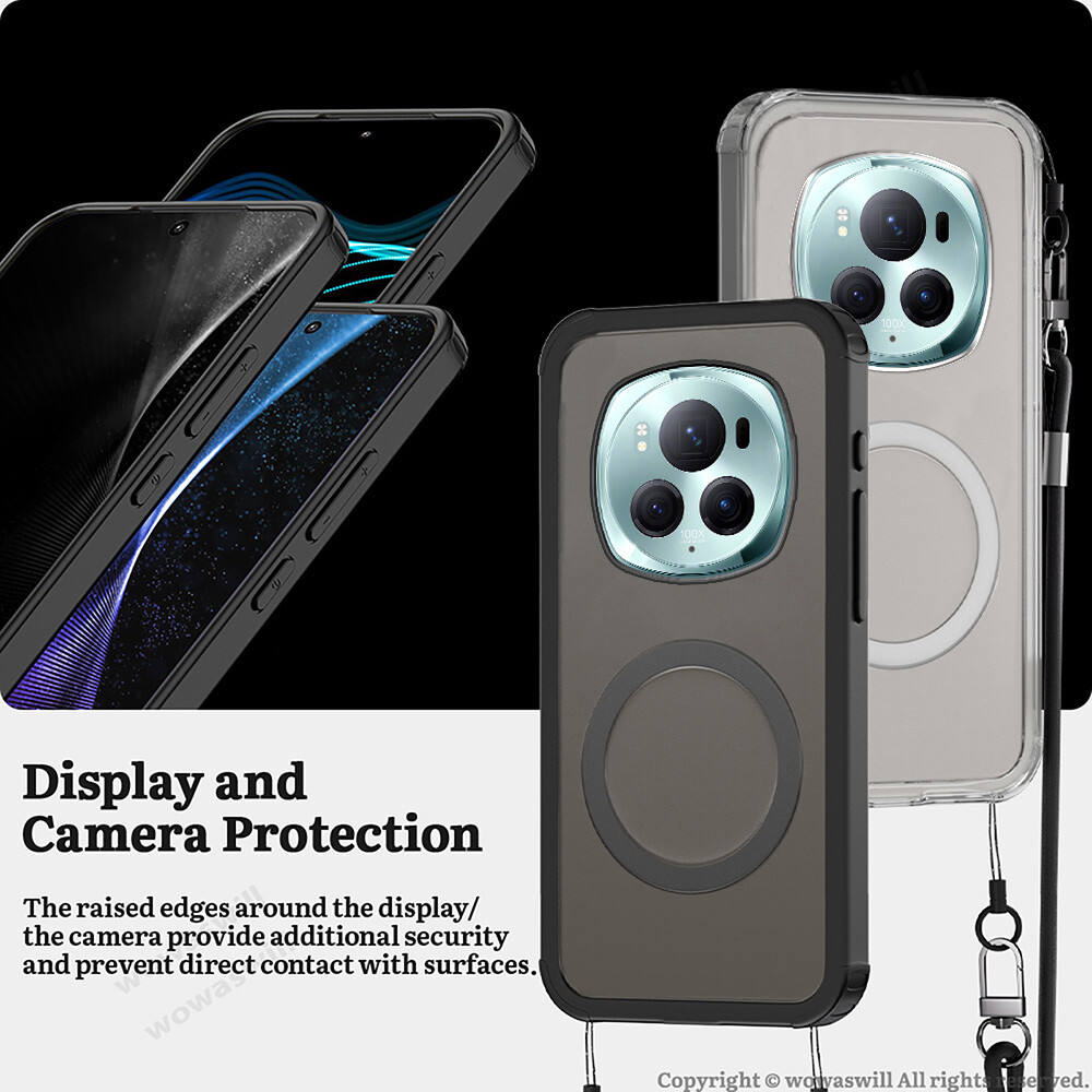 Bandolera magnética transparente con correa de cuero para HONOR MagSafe