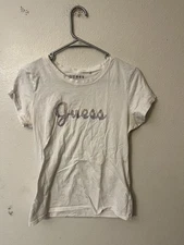 GUESS Logo Graphic Logo T-Shirt women’s Size White Large crew Neck