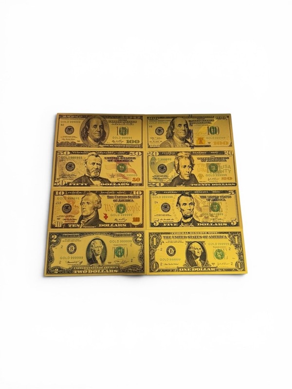 24K Gold Foil Banknote Collection Set – 8 Piece Collection