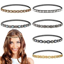 6 Pieces Rhinestone Beaded Headbands Elastic Rhinestone Headbands Vintage Cry...