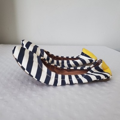 LUCKY BRAND Ballet Flats Size 9 Striped Blue/White and Yellow