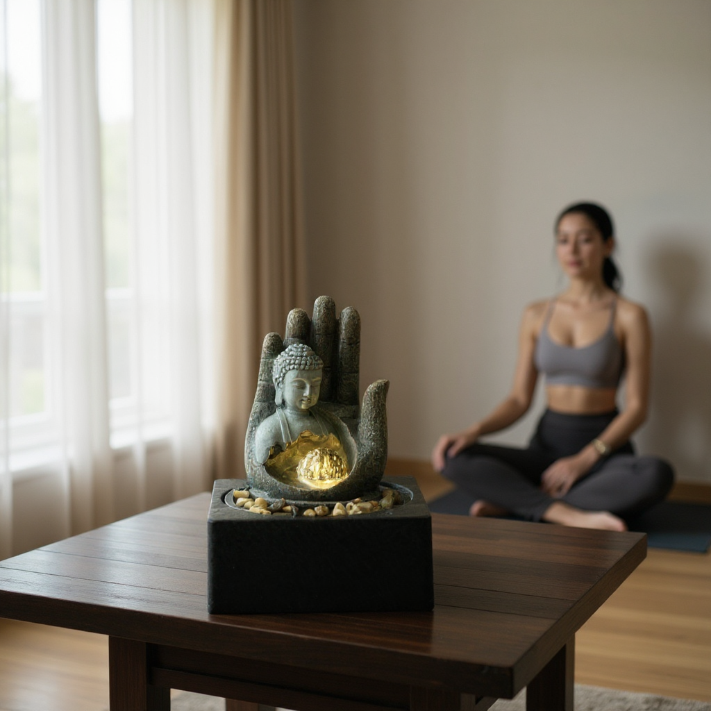 Buddha Water Fountain Feature Indoor Outdoor LED Fountain Waterfall Garden Decor