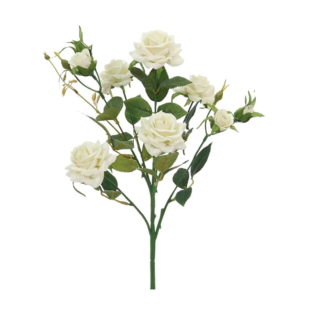 Faux Silk Diamond Artificial Rose Flower Spray 40cm Cream White
