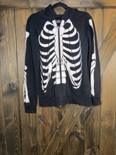 Rude XXX Hoodie Mens Medium Black Skeleton Full Zip Jacket Skull Halloween Goth