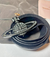 vintage VIVIENNE WESTWOOD leather belt, ORB rhinestone BELT BUCKLE, NIB receipt