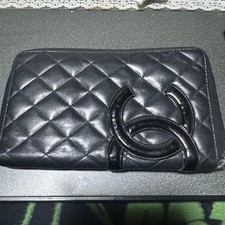 Chanel Long Black Quilted Wallet Pink Interior Cambo Line Used