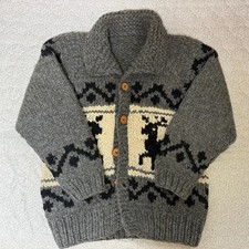 Canada Made Co-wichan Gray Squirrel Pattern Cardigan for Men Size 105