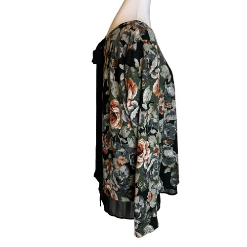 Bobeau Sweater Top Womens Size M Knit Floral over Black Sheer Loose Fit Romantic - Picture 3 of 12
