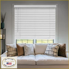 CHICOLOGY 36x48" White Faux Wood Blinds Window Shades EZ-Install Durable
