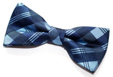 Tartan Plaid Patterns Woven Microfiber Pre-tied Bow Tie 4.5" Blue