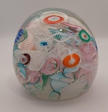 Vintage Murano Fratelli Toso Art Glass Paperweight Latticino Millefiori Design