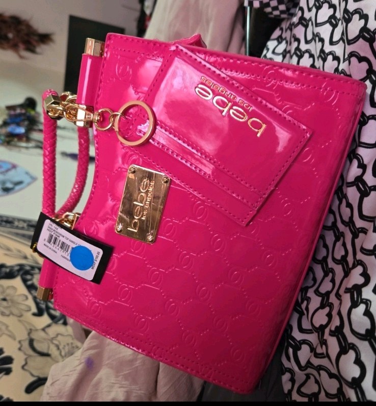 bebe Monogram Top Handle Bag Hot Pink Gold-Tone Hardware Detachable Strap Women
