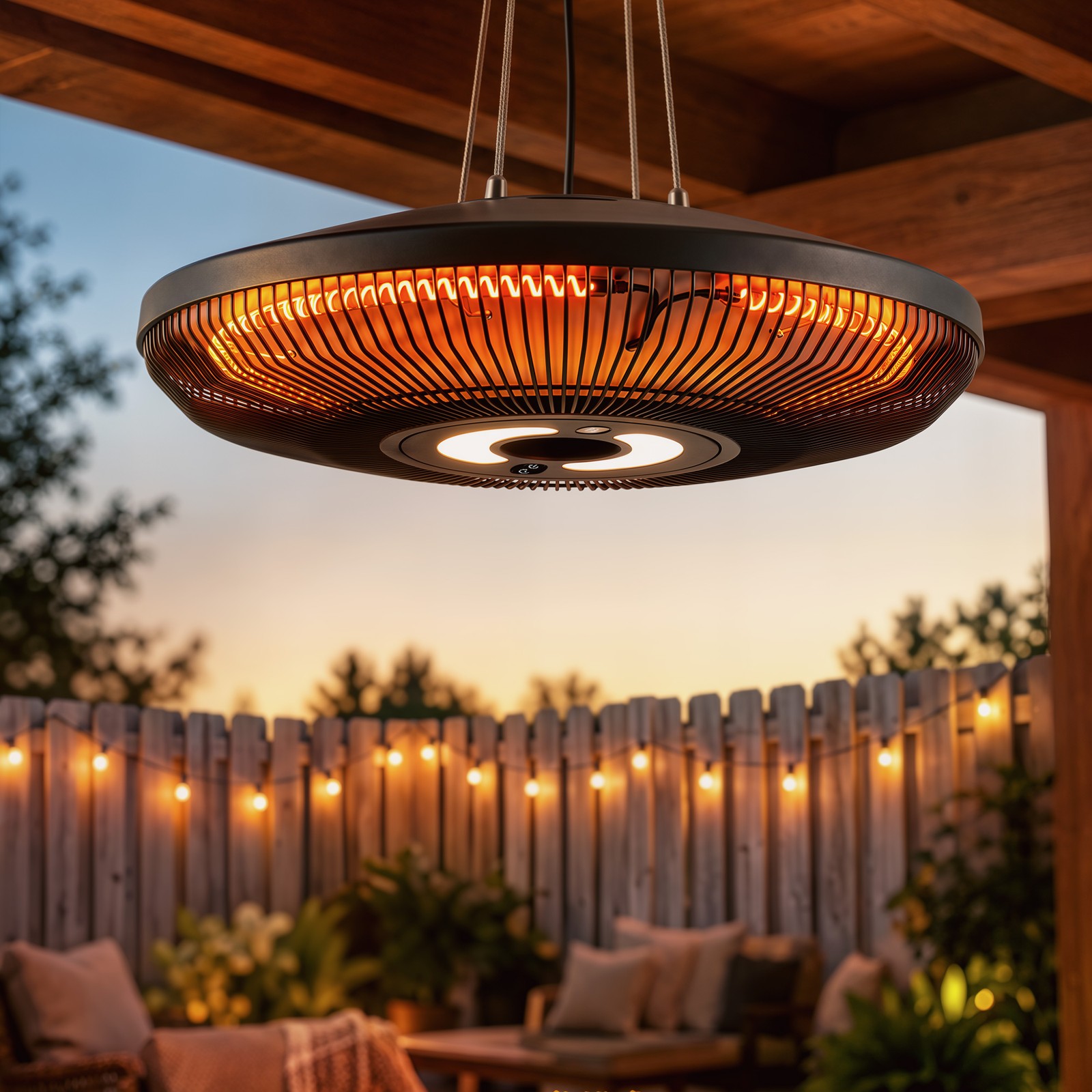 Outsunny Electric Hanging Patio Heater w/ LED Light, 750/1500W, IP65, Black