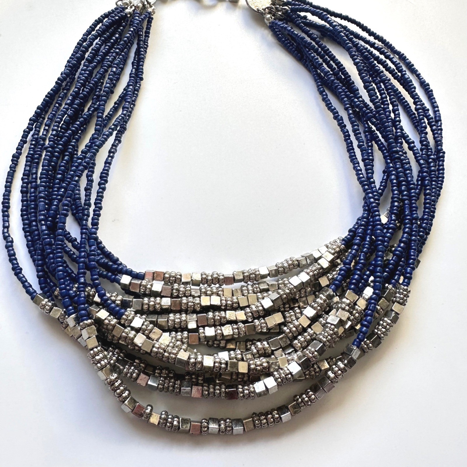 Chico's Blue Multi Strand Beaded Statement Bib Ne… - image 4