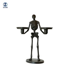 Black Skeleton Candelabra Halloween Candle Holder Spooky Tabletop Decor 1 Each