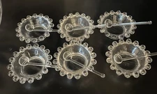 6 Imperial Glass Candlewick Salt Dips Cellars w/ Spoons MINT Made in USA 1936+