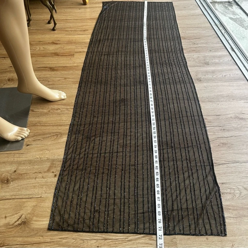 "Bufanda Betsey Johnson negra de malla con cuentas talla única 72""x23"" brillante Y2K glamour" Foto 3 de 4