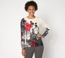 Women with Control Attitudes by Renee Long Sleeve Printed Sweater Rose Romance S