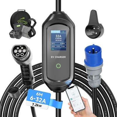 AFYEEV 7.2kW Type 2 Charging Cable, 6/8/10/13/16/20/24/32A Adjustable Current 6M