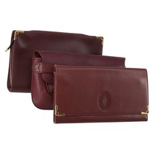 CARTIER Clutch Bag Leather 3 Set Bordeaux Auth 151825