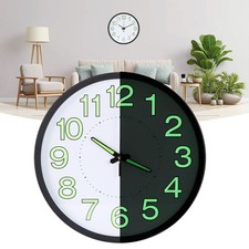 Glow in the Dark Wall Clock 12inch Round Clock Large Arabic Numerals Non-ticking
