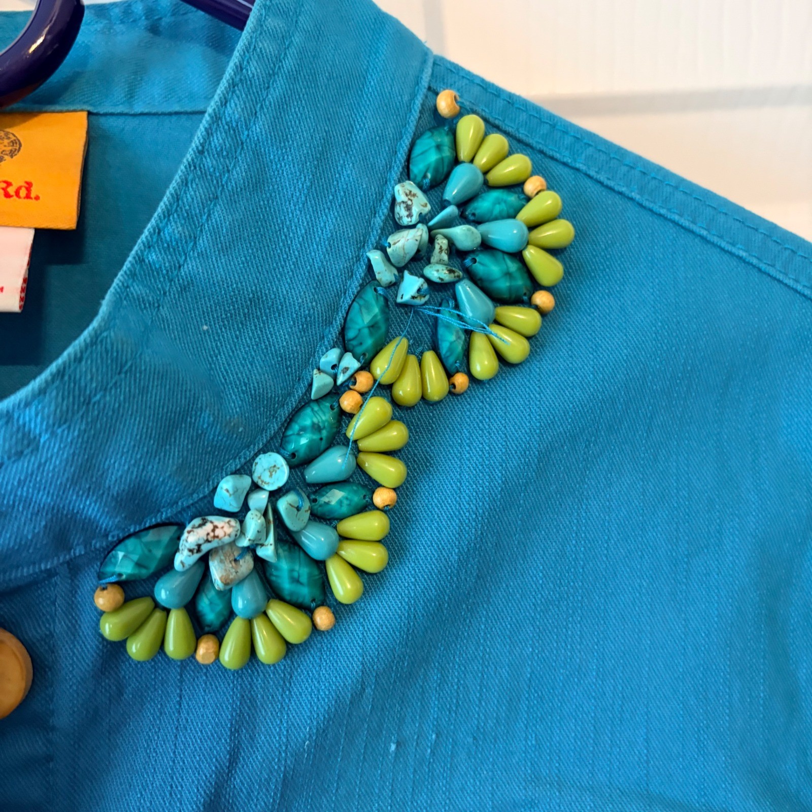 Ruby Rd Turquoise Beaded Collar Button Front Jack… - image 5