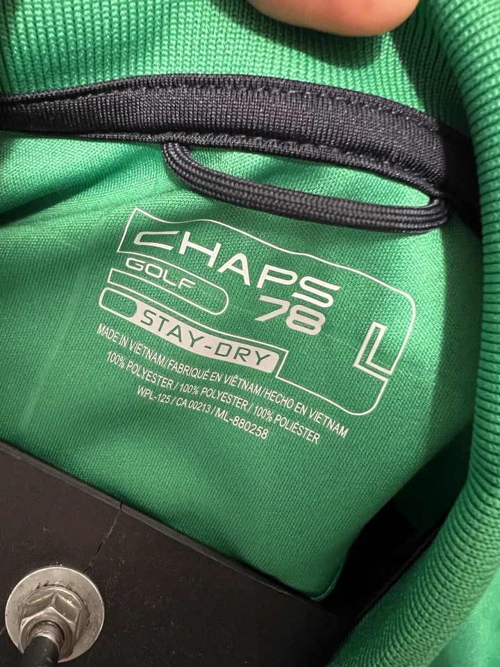 Chaps 78 Golf Polo Shirt Mens Sz L Green Plaid S/S Stay-Dry PolyesterB2 - Image 4 of 4