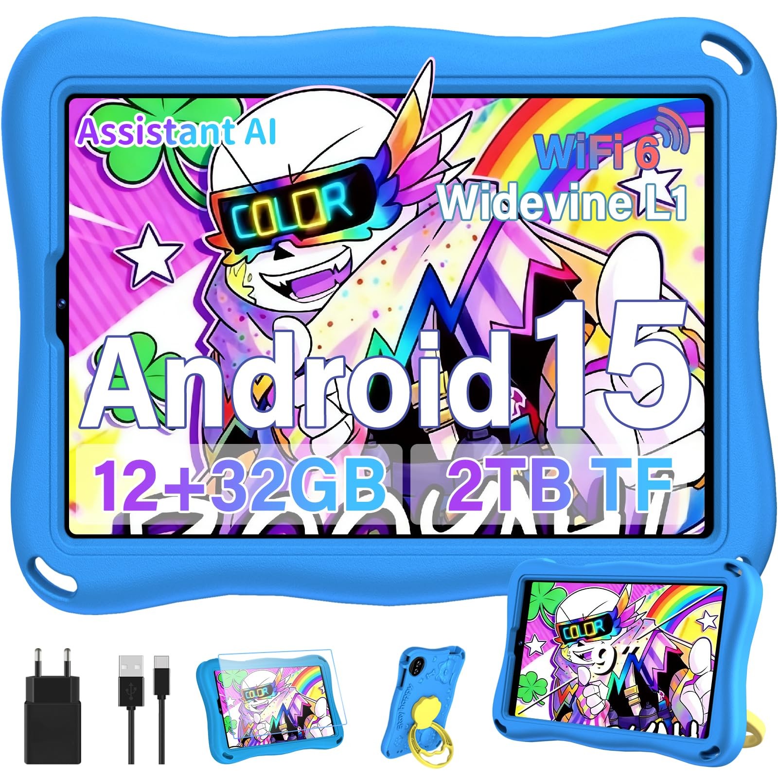 SUAAT Tablet per bambini da 9 pollici Android 15 con 12 GB RAM TF 1 TB 5G WiFi