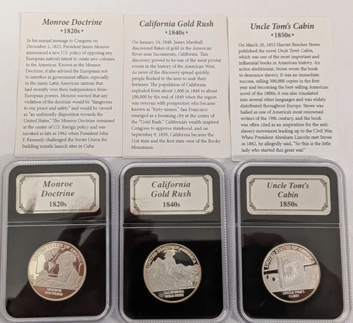 Monroe Doctrine, CA Gold Rush, & Tom's Cabin Danbury 1/2 Troy oz Silver Am Hist