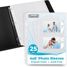 4x6 Photo Sleeves for 3-Ring Binder, Horizontal, 25 Pack for 100 Pictures