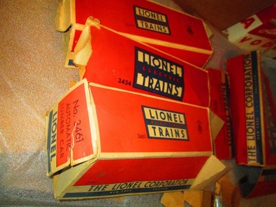 Vtg Lionel O Gauge # 6415 2454 3461 Auto Lumber 3656 Cattle Car Empty Boxes Etc.