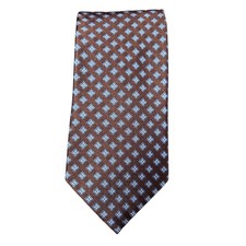 Brooks Brothers Makers Silk Tie Brown Blue Geometric 3.5"x59" Mens USA - CJ