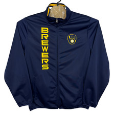 GIII MLB Milwaukee Brewers Trainingsjacke Herren Large Navy Blau Full Zip...