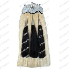 White Horse Hair Sporran 100 Original 3 Tassels Bagpiper Kilt with Chain Belt