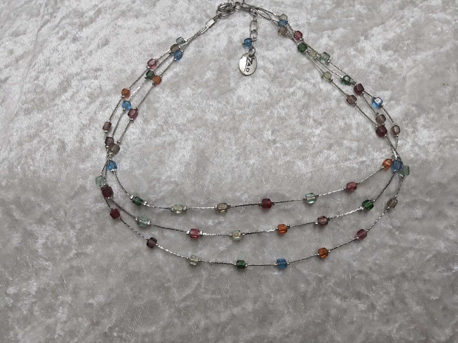 Zad Multicolored Polished Glass Triple Strand Silver Tone Adjustable Chain...