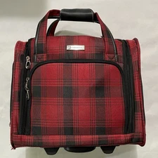 London Fog Devonshire 15" 2-Wheel Under The Seat Carry on Bag Plaid Red NWOT